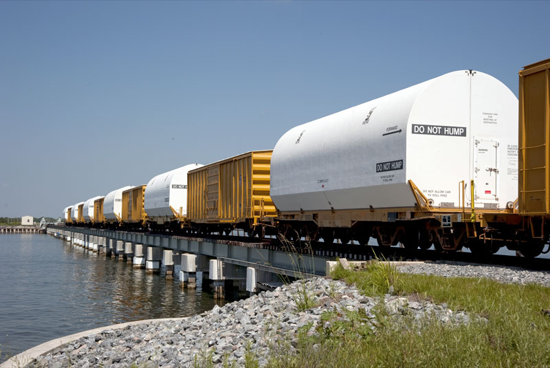 Final shuttle booster segments arrive by train